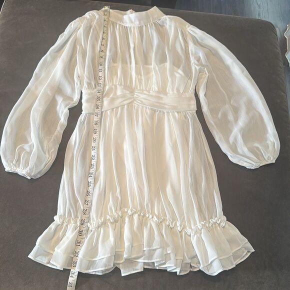 Women’s White Chiffon Long Sleeve Dress Halter Neck Ruffle Hem Size M - Picture 10 of 14